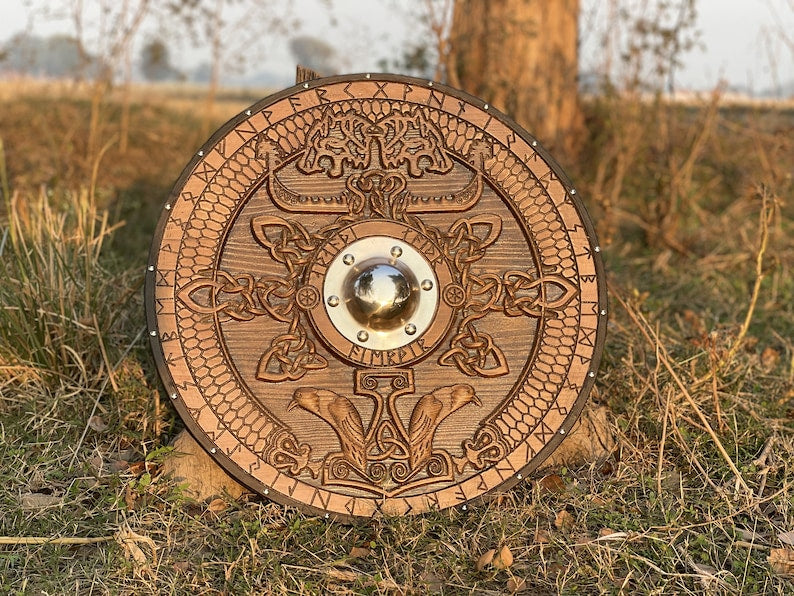 Handmade Viking Shield, Medieval Custom Carved Viking Shield, Wall Decor Viking Gift Battle Ready Round Shield