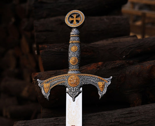 Knights Templar Sword Damascus Steel, Handmade Crusader Sword, Medieval Holy Longsword, 12th Century Replica, Sacred Sword with Sheath