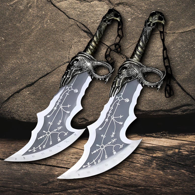 Handcrafted Kratos Blades of Chaos Replica, God of War Twin Blades Metal Cosplay Weapon, Perfect Anniversary and Wedding Gift for Him